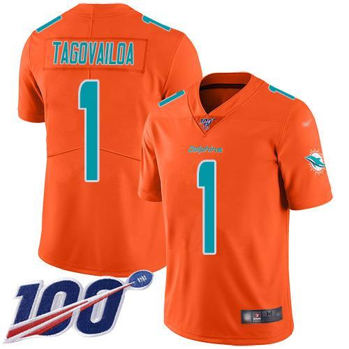 Nike Dolphins #1 Tua Tagovailoa Orange Stitched NFL Limited Inverted Legend 100th Season Jersey