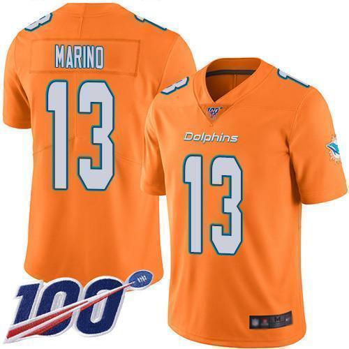 Nike Dolphins #13 Dan Marino Orange Stitched NFL Limited Rush 100th Season Jersey