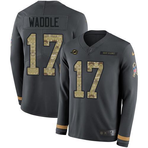 Nike Dolphins #17 Jaylen Waddle Anthracite Salute To Service Stitched NFL Limited Therma Long Sleeve Jersey