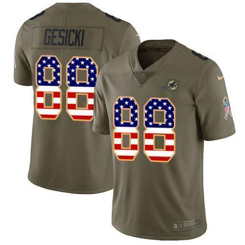 Nike Dolphins #88 Mike Gesicki Olive/USA Flag Stitched NFL Limited 2017 Salute To Service Jersey