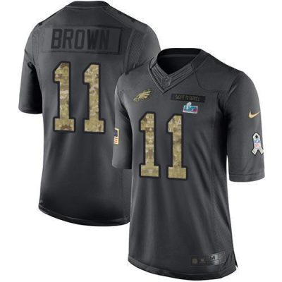 Philadelphia Eagles #11 A.J. Brown Black Super Bowl LVII Patch Stitched NFL Limited 2016 Salute To Service Jersey