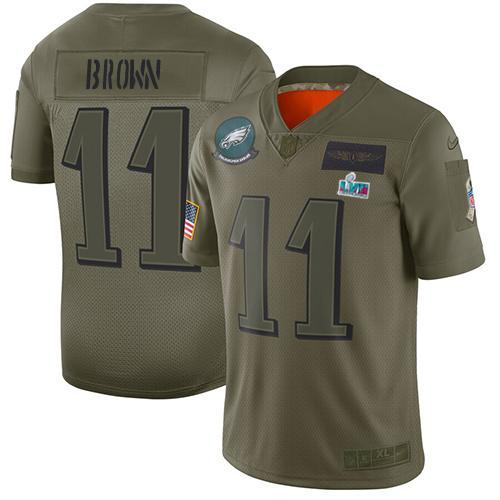 Philadelphia Eagles #11 A.J. Brown Camo Super Bowl LVII Patch Stitched NFL Limited 2019 Salute To Service Jersey