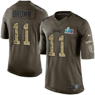 Philadelphia Eagles #11 A.J. Brown Green Super Bowl LVII Patch Stitched NFL Limited 2015 Salute To Service Jersey