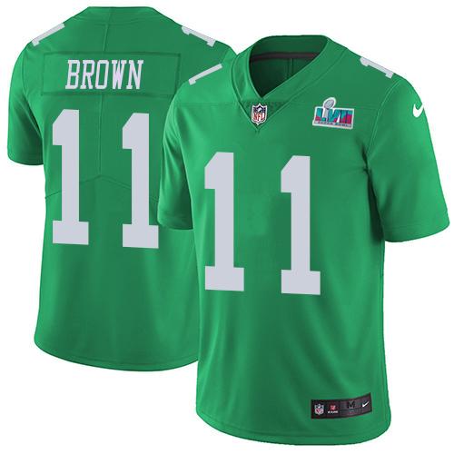 Philadelphia Eagles #11 A.J. Brown Green Super Bowl LVII Patch Stitched NFL Limited Rush Jersey