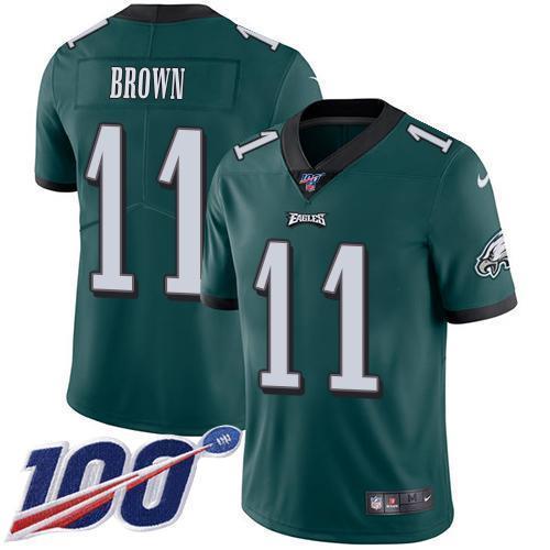 Philadelphia Eagles #11 A.J. Brown Green Team Color Stitched NFL 100th Season Vapor Untouchable Limited Jersey