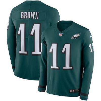 Philadelphia Eagles #11 A.J. Brown Green Team Color Stitched NFL Limited Therma Long Sleeve Jersey