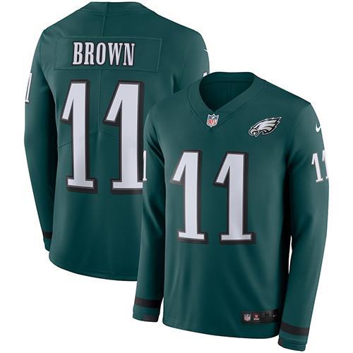 Philadelphia Eagles #11 A.J. Brown Green Team Color Stitched NFL Limited Therma Long Sleeve Jersey