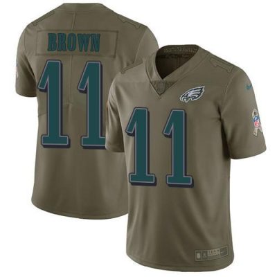 Philadelphia Eagles #11 A.J. Brown Olive Stitched NFL Limited 2017 Salute To Service Jersey