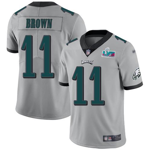 Philadelphia Eagles #11 A.J. Brown Silver Super Bowl LVII Patch Stitched NFL Limited Inverted Legend Jersey