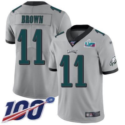 Philadelphia Eagles #11 A.J. Brown Silver Super Bowl LVII Patch Stitched NFL Limited Inverted Legend 100th Season Jersey