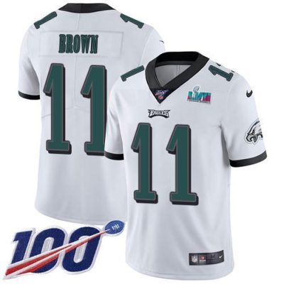 Philadelphia Eagles #11 A.J. Brown White Super Bowl LVII Patch Stitched NFL 100th Season Vapor Untouchable Limited Jersey