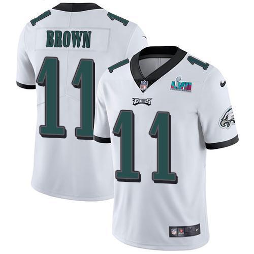 Philadelphia Eagles #11 A.J. Brown White Super Bowl LVII Patch Stitched NFL Vapor Untouchable Limited Jersey