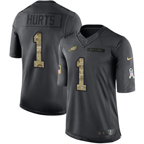 Philadelphia Eagles #1 Jalen Hurts Black Stitched NFL Limited 2016 Salute To Service Jersey