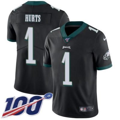 Philadelphia Eagles #1 Jalen Hurts Black Alternate Stitched NFL 100th Season Vapor Untouchable Limited Jersey