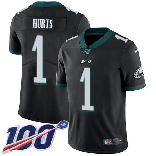 Philadelphia Eagles #1 Jalen Hurts Black Alternate Stitched NFL 100th Season Vapor Untouchable Limited Jersey