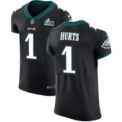 Philadelphia Eagles #1 Jalen Hurts Black Super Bowl LVII Patch Alternate Stitched NFL Vapor Untouchable Elite Jersey