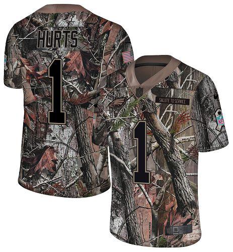 Philadelphia Eagles #1 Jalen Hurts Camo Stitched NFL Limited Rush Realtree Jersey