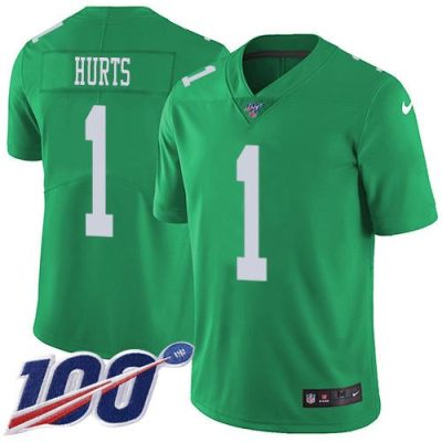 Philadelphia Eagles #1 Jalen Hurts Green Stitched NFL Limited Rush 100th Season Jersey