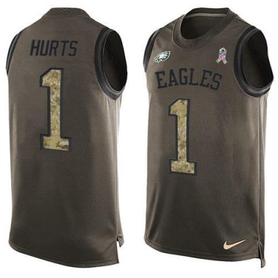 Philadelphia Eagles #1 Jalen Hurts Green Stitched NFL Limited Salute To Service Tank Top Jersey