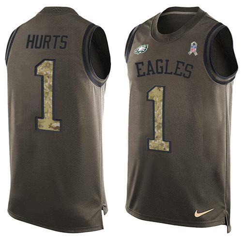 Philadelphia Eagles #1 Jalen Hurts Green Stitched NFL Limited Salute To Service Tank Top Jersey