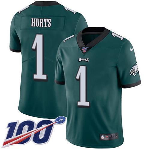 Philadelphia Eagles #1 Jalen Hurts Green Team Color Stitched NFL 100th Season Vapor Untouchable Limited Jersey