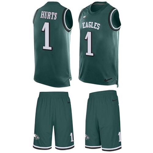 Philadelphia Eagles #1 Jalen Hurts Green Team Color Stitched NFL Limited Tank Top Suit Jersey