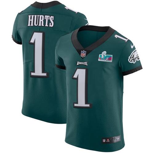 Philadelphia Eagles #1 Jalen Hurts Green Team Color Super Bowl LVII Patch Stitched NFL Vapor Untouchable Elite Jersey