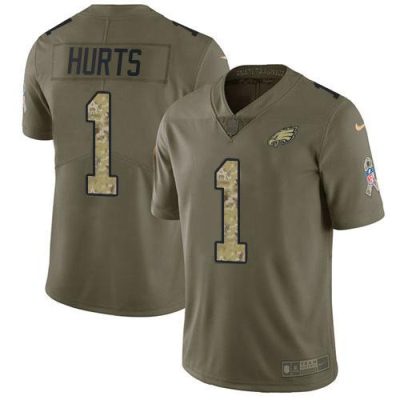 Philadelphia Eagles #1 Jalen Hurts Olive/Camo Stitched NFL Limited 2017 Salute To Service Jersey