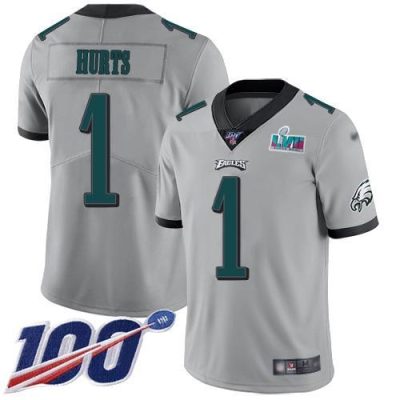 Philadelphia Eagles #1 Jalen Hurts Silver Super Bowl LVII Patch Stitched NFL Limited Inverted Legend 100th Season Jersey
