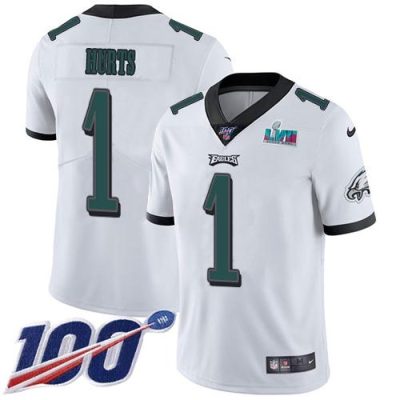 Philadelphia Eagles #1 Jalen Hurts White Super Bowl LVII Patch Stitched NFL 100th Season Vapor Limited Jersey