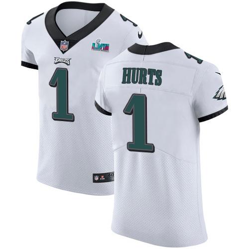 Philadelphia Eagles #1 Jalen Hurts White Super Bowl LVII Patch Stitched NFL New Elite Jersey