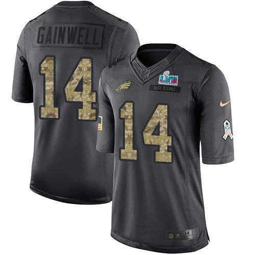 Philadelphia Eagles #14 Kenneth Gainwell Black Super Bowl LVII Patch Stitched NFL Limited 2016 Salute To Service Jersey