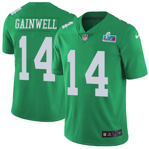 Philadelphia Eagles #14 Kenneth Gainwell Green Super Bowl LVII Patch Stitched NFL Limited Rush Jersey