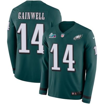 Philadelphia Eagles #14 Kenneth Gainwell Green Team Color Super Bowl LVII Patch Stitched NFL Limited Therma Long Sleeve Jersey