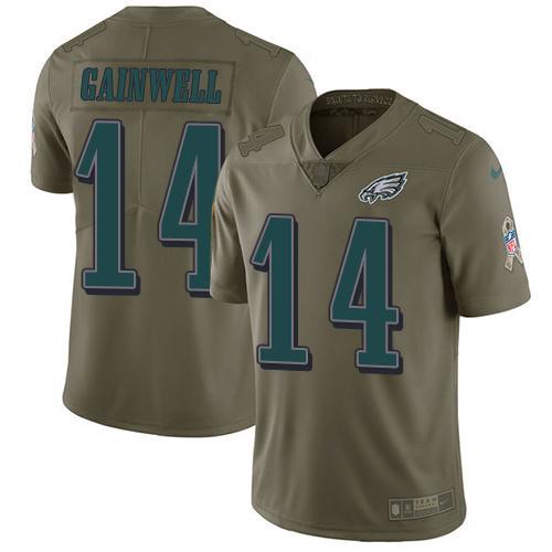 Philadelphia Eagles #14 Kenneth Gainwell Olive Stitched NFL Limited 2017 Salute To Service Jersey