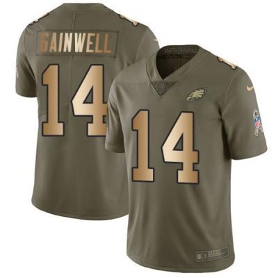 Philadelphia Eagles #14 Kenneth Gainwell Olive/Gold Stitched NFL Limited 2017 Salute To Service Jersey