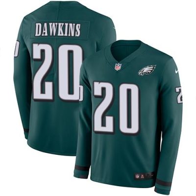 Philadelphia Eagles #20 Brian Dawkins Midnight Green Team Color Stitched NFL Limited Therma Long Sleeve Jersey