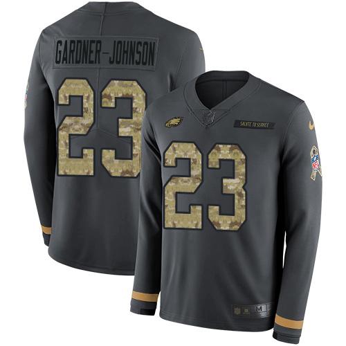 Philadelphia Eagles #23 C.J. Gardner-Johnson Anthracite Salute To Service Stitched NFL Limited Therma Long Sleeve Jersey