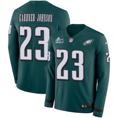 Philadelphia Eagles #23 C.J. Gardner-Johnson Green Team Color Super Bowl LVII Patch Stitched NFL Limited Therma Long Sleeve Jersey