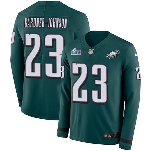 Philadelphia Eagles #23 C.J. Gardner-Johnson Green Team Color Super Bowl LVII Patch Stitched NFL Limited Therma Long Sleeve Jersey