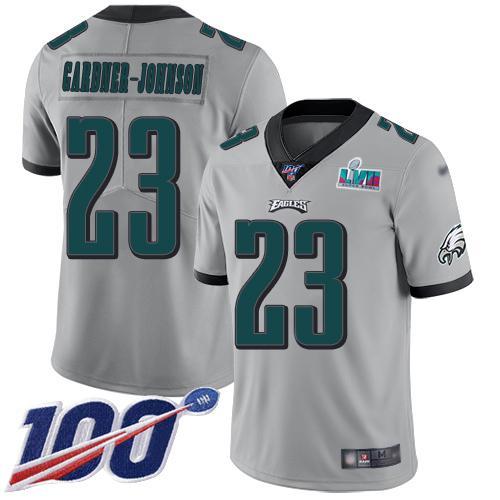 Philadelphia Eagles #23 C.J. Gardner-Johnson Silver Super Bowl LVII Patch Stitched NFL Limited Inverted Legend 100th Season Jersey