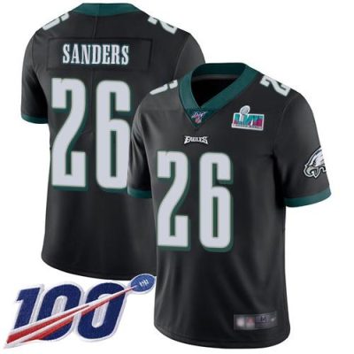 Philadelphia Eagles #26 Miles Sanders Black Super Bowl LVII Patch Alternate Stitched NFL 100th Season Vapor Limited Jersey