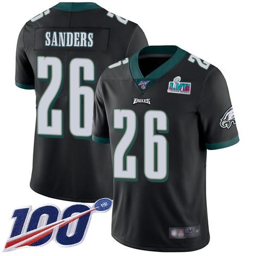 Philadelphia Eagles #26 Miles Sanders Black Super Bowl LVII Patch Alternate Stitched NFL 100th Season Vapor Limited Jersey