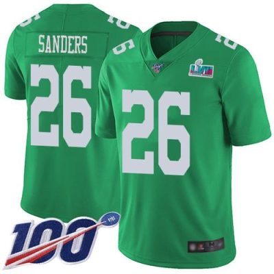 Philadelphia Eagles #26 Miles Sanders Green Super Bowl LVII Patch Stitched NFL Limited Rush 100th Season Jersey