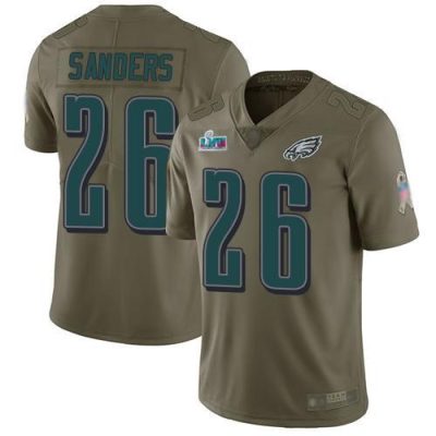 Philadelphia Eagles #26 Miles Sanders Olive Super Bowl LVII Patch Stitched NFL Limited 2017 Salute To Service Jersey