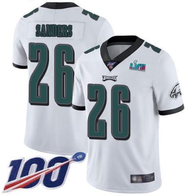 Philadelphia Eagles #26 Miles Sanders White Super Bowl LVII Patch Stitched NFL 100th Season Vapor Limited Jersey