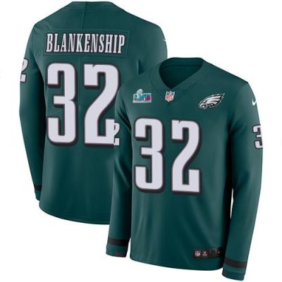 Philadelphia Eagles #32 Reed Blankenship Green Team Color Super Bowl LVII Patch Stitched NFL Limited Therma Long Sleeve Jersey