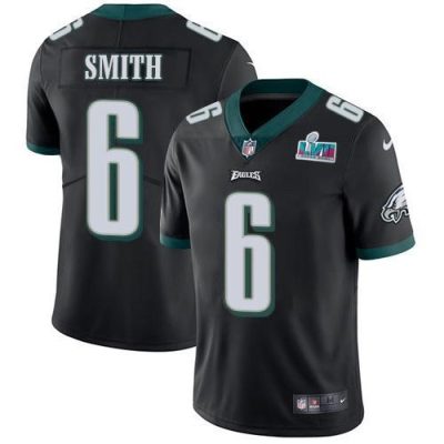 Philadelphia Eagles #6 DeVonta Smith Black Super Bowl LVII Patch Alternate Stitched NFL Vapor Untouchable Limited Jersey