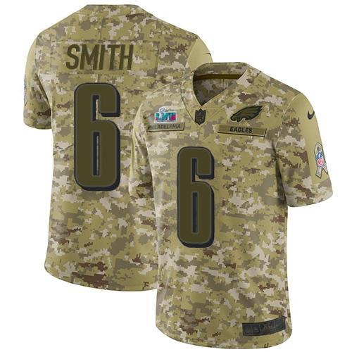 Philadelphia Eagles #6 DeVonta Smith Camo Super Bowl LVII Patch Stitched NFL Limited 2018 Salute To Service Jersey