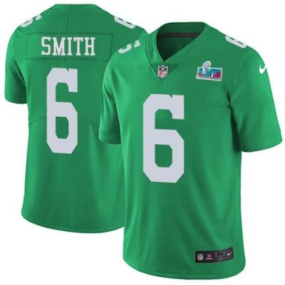 Philadelphia Eagles #6 DeVonta Smith Green Super Bowl LVII Patch Stitched NFL Limited Rush Jersey